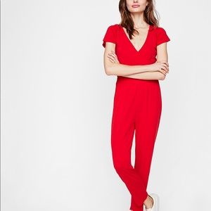 Express surplice jersey jumpsuit - red